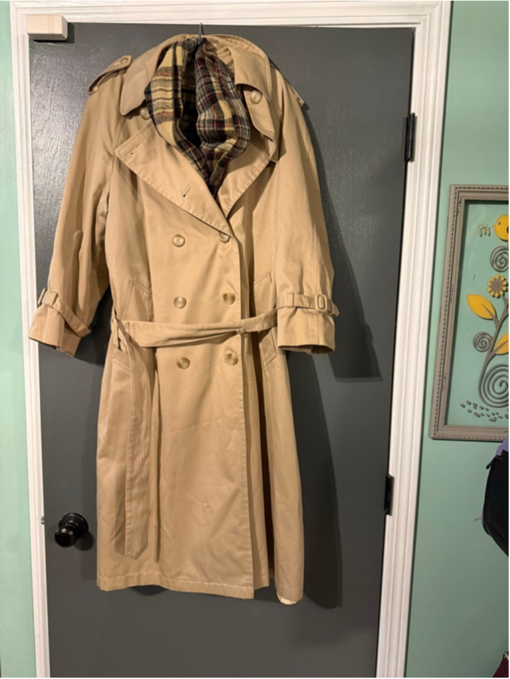 Women's London Fog Beige Plaid Lined Trench Coat 12P